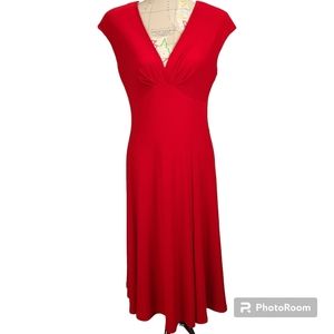 CHAPS Ralph Lauren Size Medium Red Jersey Knit Shoulder Pads Midi Dress NWT